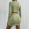 Women's Cutout Long Sleeve Pleated Cropped Top + Skirt Set