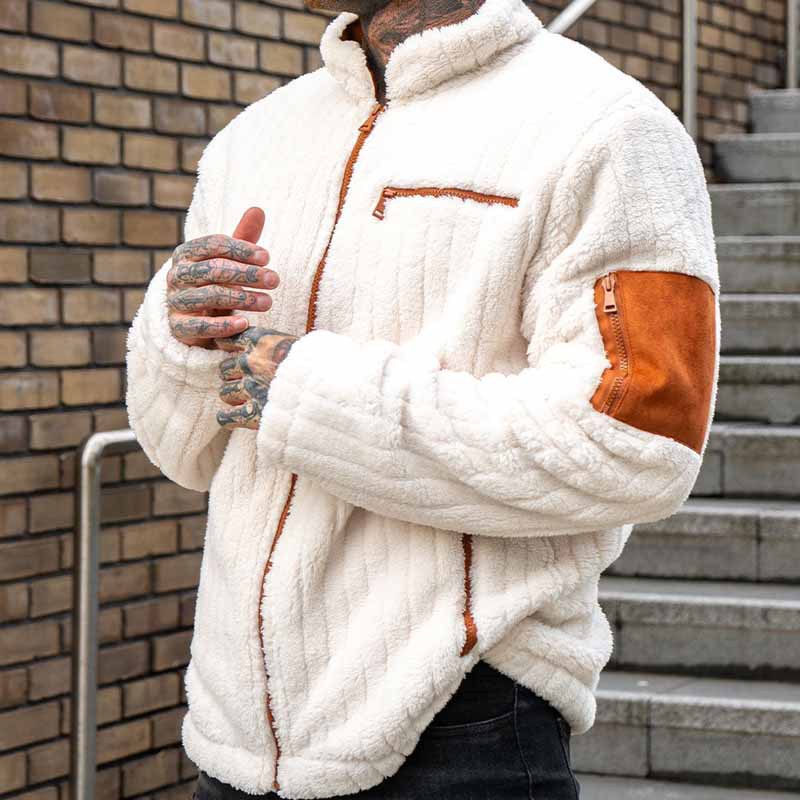 Men's Color Collision Design Plush Jacket