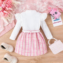 Girls Turtleneck Long-sleeve T-shirt + Skirt With Belt Sets