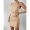 Women Halter Pleated Sequins Tight Mini Dress