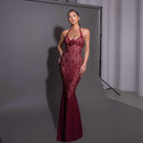 Women's Burgundy Strap Lace Tight Dress