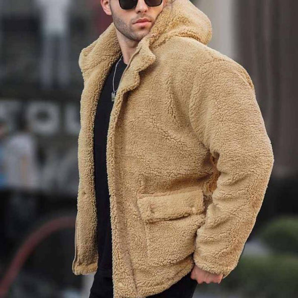 Men's Hooded Solid Color Coat Polar Fleece