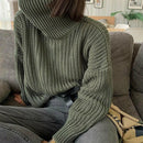 Khaki Women Sweater Turtleneck Long Sleeve Knitted Pullover