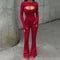 Women's Round Neck Long Sleeve Backless Tight Jumpsuit + Long Sleeve Top Set