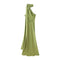 Women's Solid Color Silk Satin Texture Ribbon Halter Dress