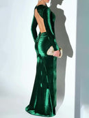 Women's Velvet Backless Long-sleeve Maxi Dress