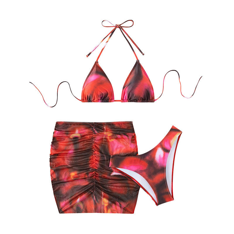 Women's Split Tie-dyed Mesh Bikini Set