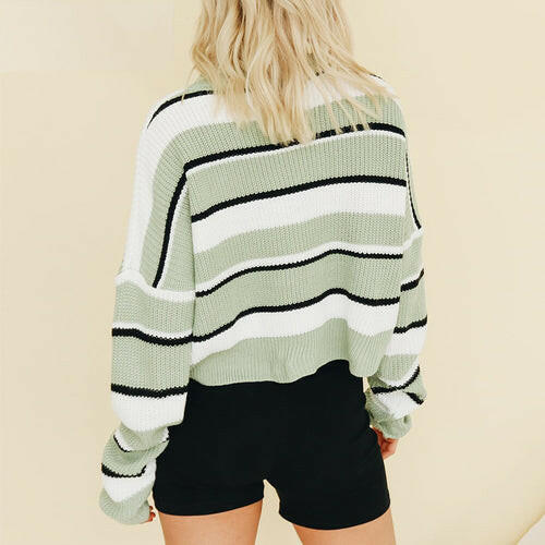 Striped Autumn Winter Short Pullover Sweater