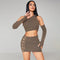 Women's Diagonal Collar Bare Midriff High Waist Sheath Slim Fit Skirt + Arm Sleeve + Top Sets