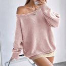 Women's Pullover Round Neck Solid Color Sweater