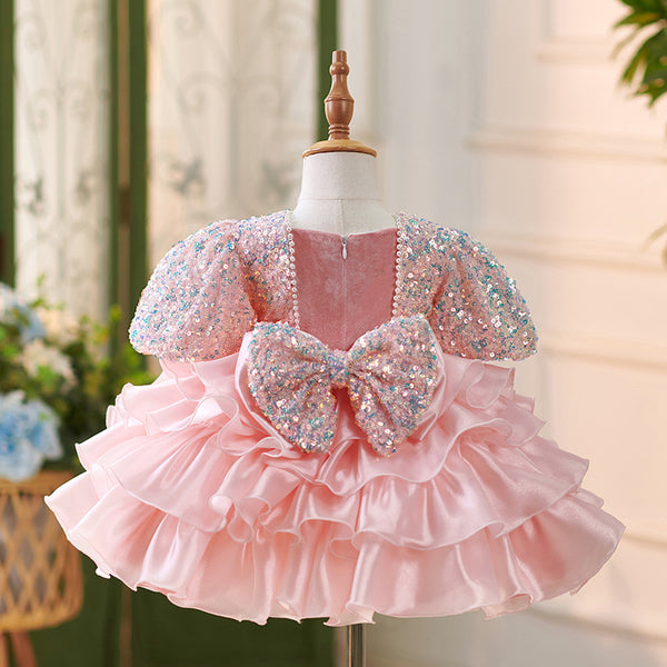 Girls Flower Short Sleeve Tulle Tutu Dress