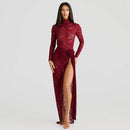 Women's Slim-fit See-through Turtleneck Bare Back Maxi Dress