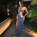 Women's Pure Color Split Hip Maxi Dress