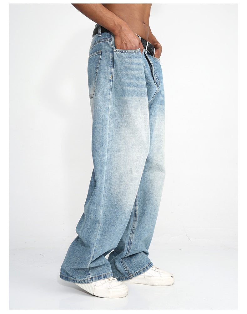 Men's Blue Straight Wide Leg Jeans