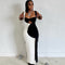 Women's Wear Black And White Color Matching Backless Split Length Dress