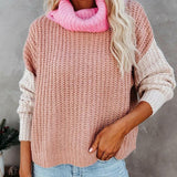 Patchwork Turtleneck Women Knitted Sweater