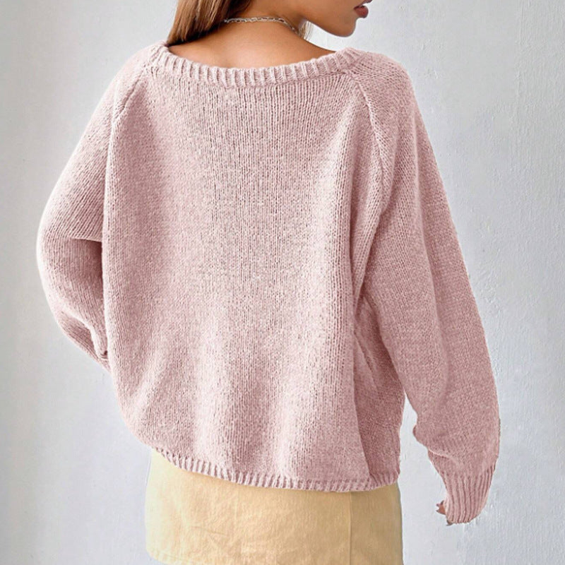 Women's Pullover Round Neck Solid Color Sweater