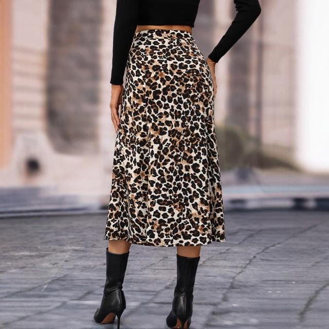 Women's A- Line Leopard Print High Waist Skirt